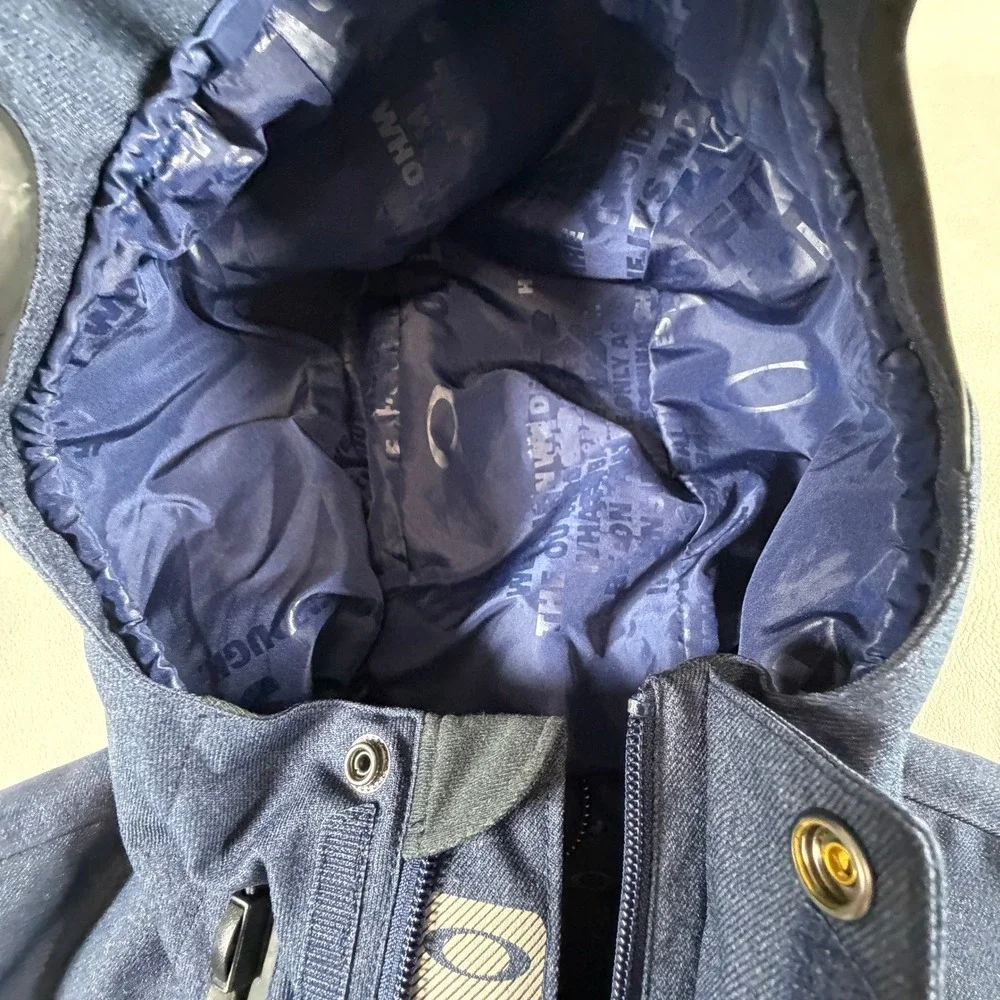 Oakley Pro Rider Series Parka Mens Medium Navy Blue Tan Hooded Ski Snow Jacket